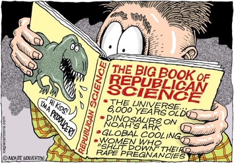Figure 5, the bumber book of right-wing science [Source: Cagle.com http://www.cagle.com/2012/10/republican-science/]